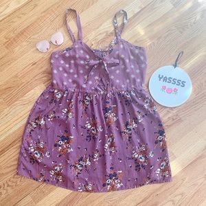 Purple dress- tie and stomach cutout